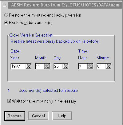 Restoring Specific Documents from a Database